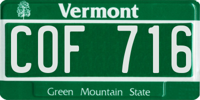 VT license plate COF716