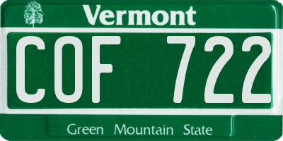 VT license plate COF722