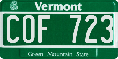 VT license plate COF723