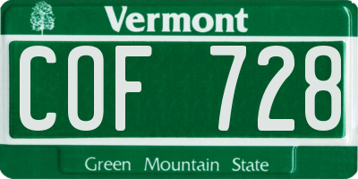 VT license plate COF728