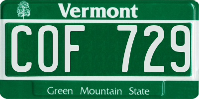 VT license plate COF729