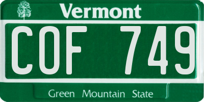 VT license plate COF749