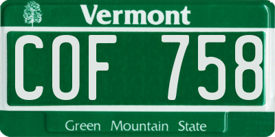 VT license plate COF758
