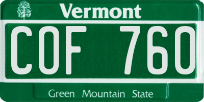 VT license plate COF760