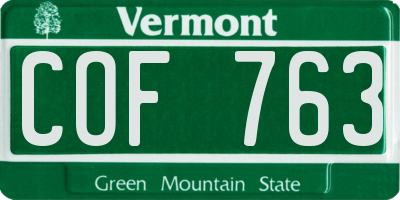 VT license plate COF763