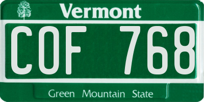 VT license plate COF768