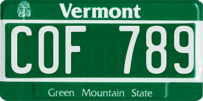 VT license plate COF789