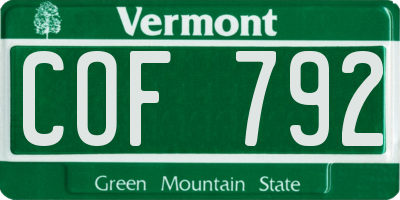 VT license plate COF792