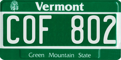 VT license plate COF802