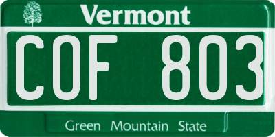 VT license plate COF803