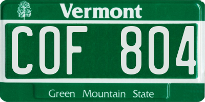 VT license plate COF804