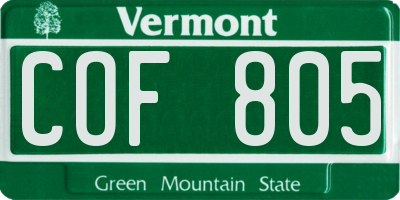 VT license plate COF805