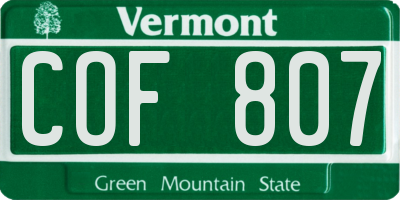 VT license plate COF807