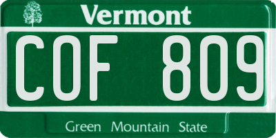 VT license plate COF809
