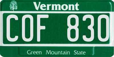 VT license plate COF830