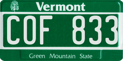VT license plate COF833