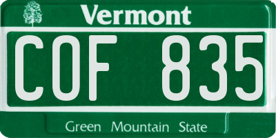 VT license plate COF835