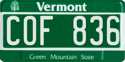 VT license plate COF836
