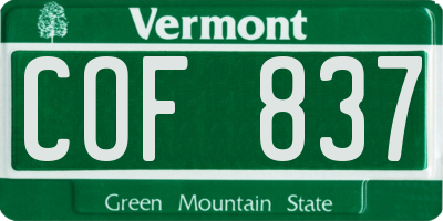VT license plate COF837