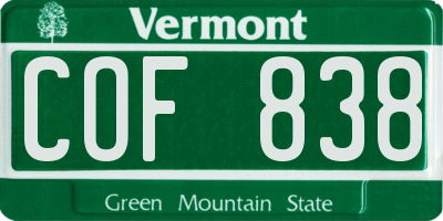 VT license plate COF838