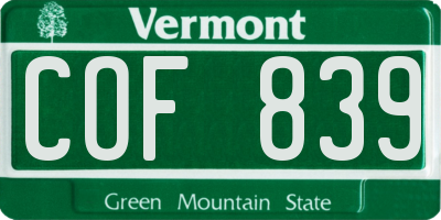 VT license plate COF839
