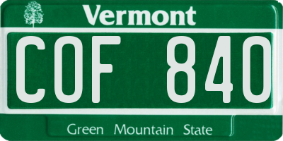 VT license plate COF840