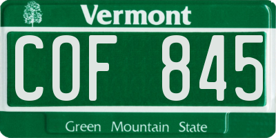 VT license plate COF845