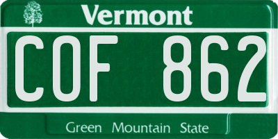 VT license plate COF862