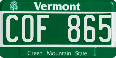 VT license plate COF865