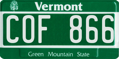 VT license plate COF866