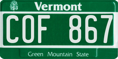 VT license plate COF867