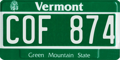 VT license plate COF874