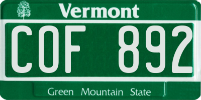VT license plate COF892
