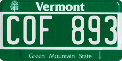 VT license plate COF893