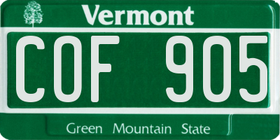 VT license plate COF905