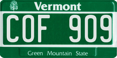 VT license plate COF909