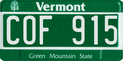VT license plate COF915