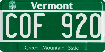 VT license plate COF920