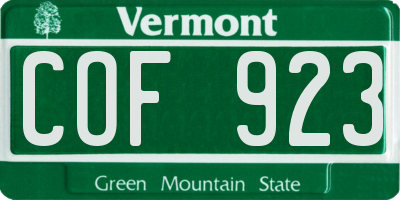VT license plate COF923