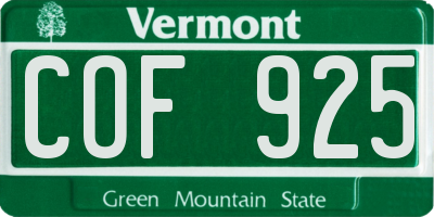 VT license plate COF925