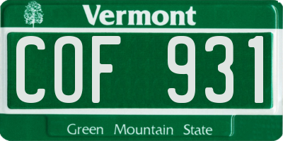 VT license plate COF931