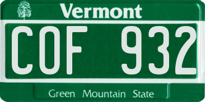 VT license plate COF932