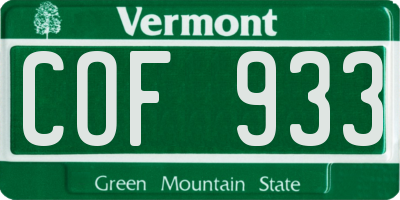 VT license plate COF933
