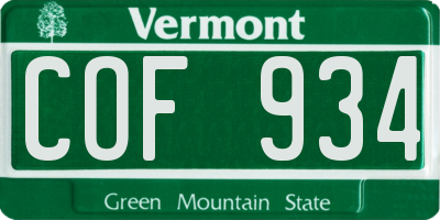 VT license plate COF934