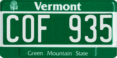 VT license plate COF935