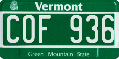 VT license plate COF936