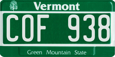 VT license plate COF938
