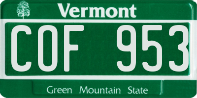 VT license plate COF953
