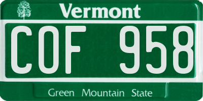 VT license plate COF958
