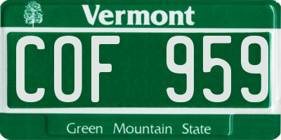 VT license plate COF959